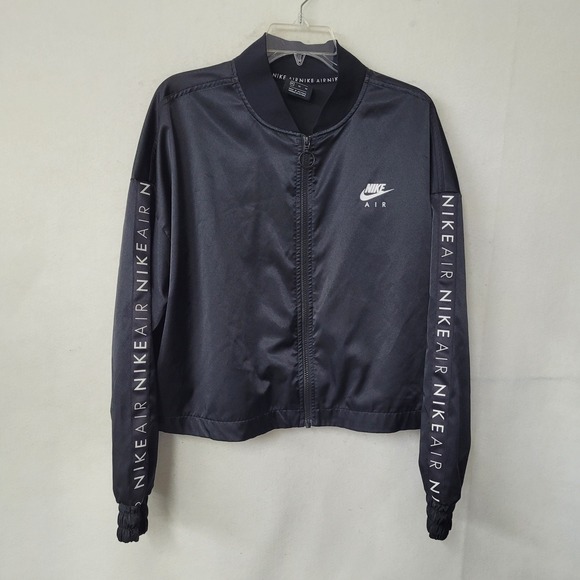 Nike Air Women's Satin Track Jacket Black Full Zip Logo Sleeve XL CV8582-010 - Picture 1 of 10